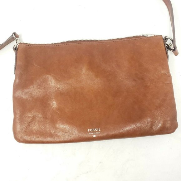 Fossil Handbags - FOSSIL Issue 954 Crossbody Brown Leather Rectangle